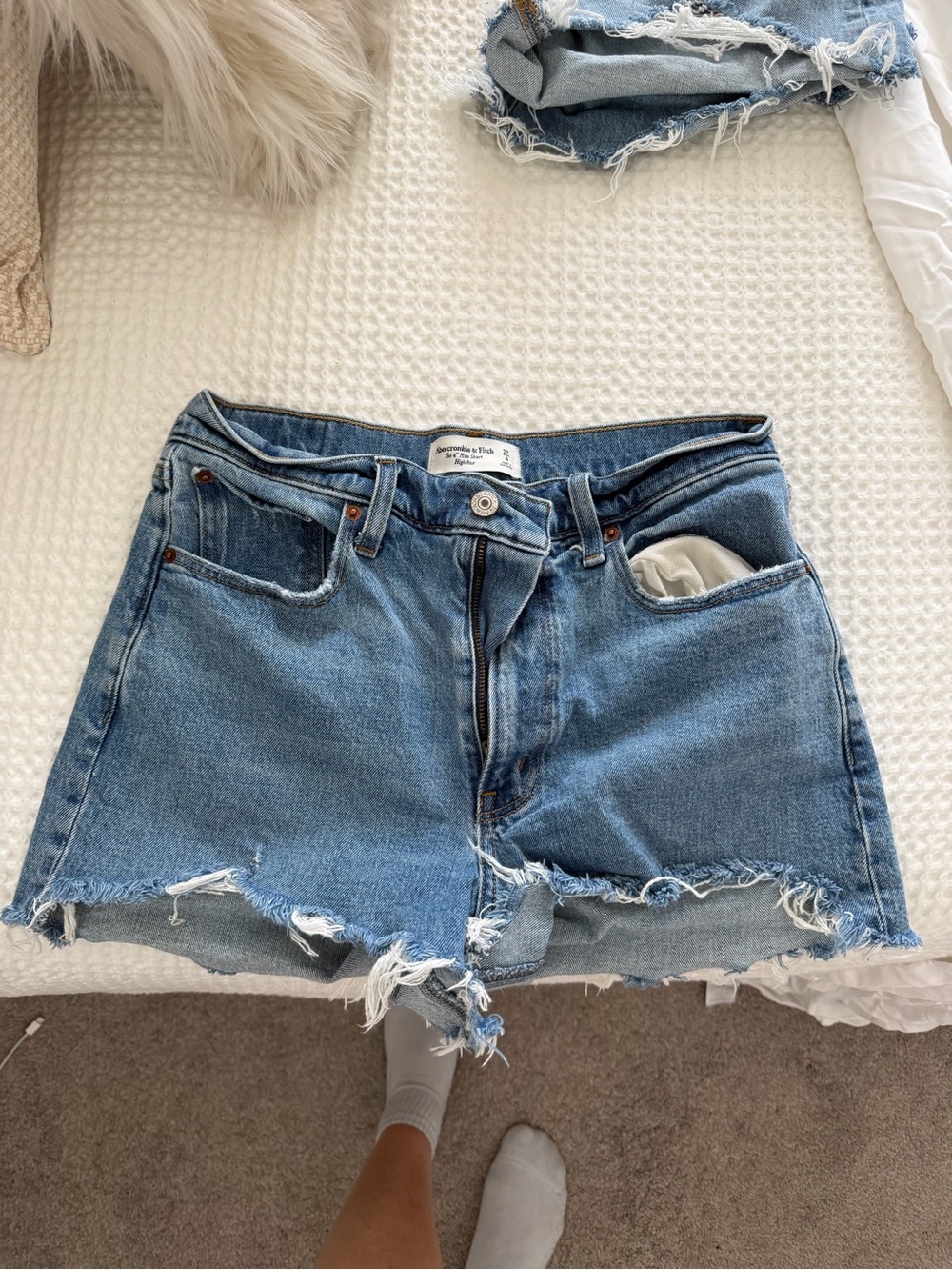 Abercrombie & Fitch Distressed Light Blue Denim Shorts